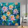 1pc Water Lily Pond Shower Curtain - Watercolor Impressionist Floral Design with Pink & White Flowers, Yellow Centers, Green