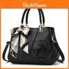 Fashionable Large Capacity Women's Floral Scarf Handbag Stylish Pu Tote Bag For Daily Use In Black And Red