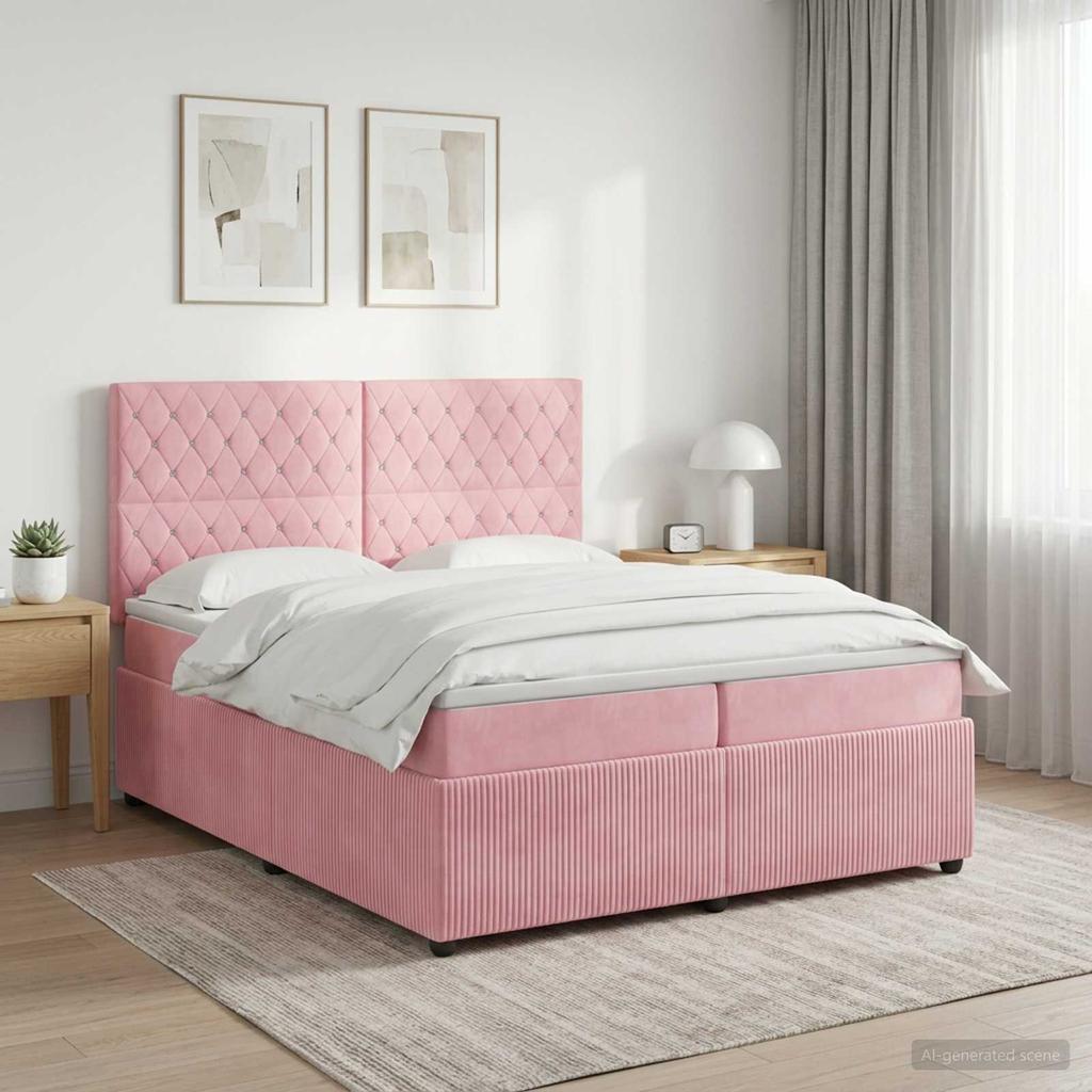 Box Spring Bed with Mattress and Headboard Pink 200 X 200 Cm Velvet