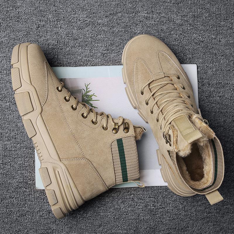 Winter High-top Cotton Shoes, New Velvet Warm Fashion, Black Martin Boots, Lace-up Casual Single Shoes for Men