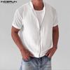 INCERUN Men Zip-up Short Sleeve Hollow See Through Casual Shirts Tops