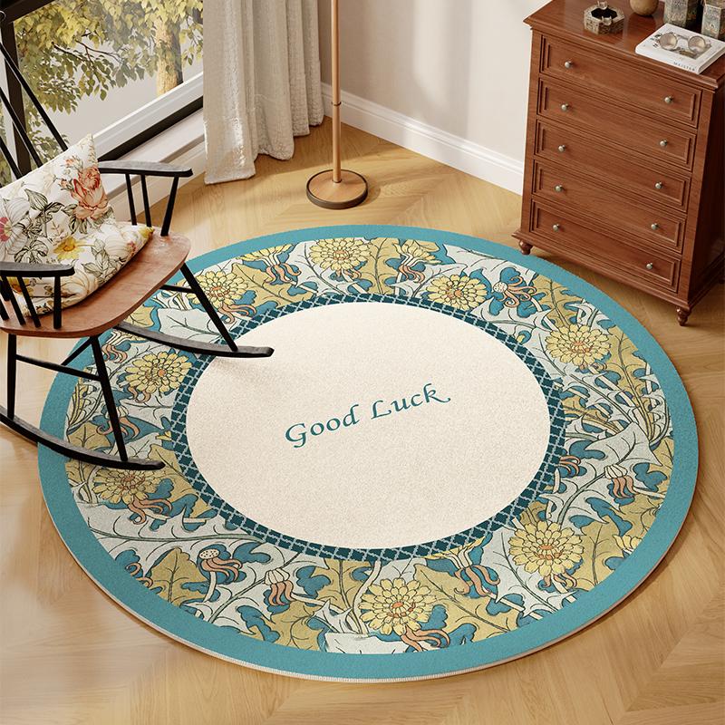 

Flower Pattern Living Room Decoration Round Carpet Fluffy Soft Study Rug Thick Plush Bedside Mat American Style Rugs for Bedroom 80x80CM