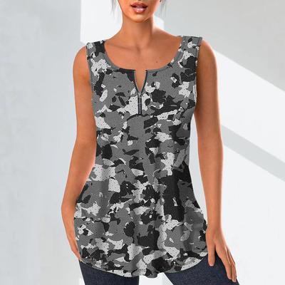 Women's Fashion V Neck Shirts Casual Tops T-shirt Ladies 3D Camouflage Print Vest Plus Size Sleeveless Blouse Tank Tops