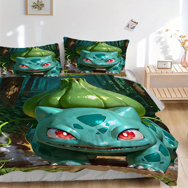 

3pcs Bulbasaur, Pokémon Bedding Set. Soft and Comfortable with No Core Included (1x Duvet Cover + 2x Pillow Covers) yy251031020 135x200cm