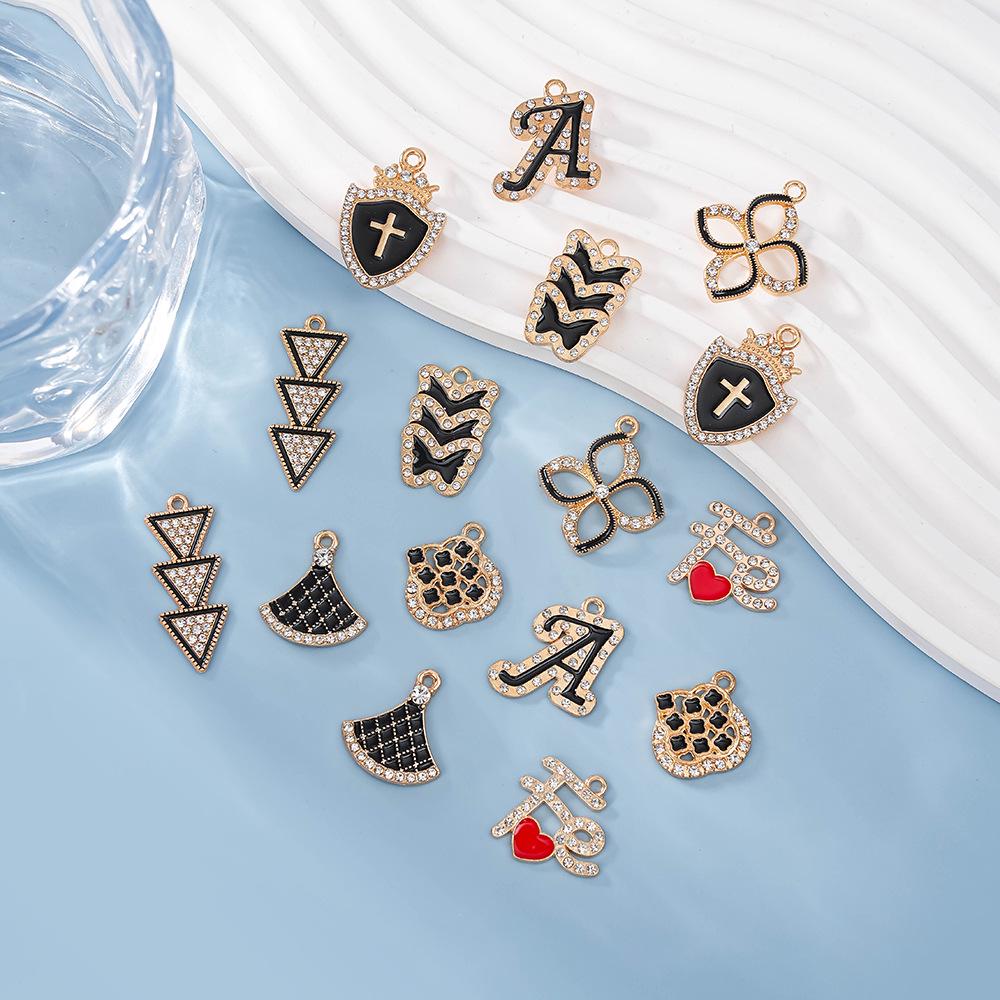 Stilvolle DIY Legierung Zirkon Anhänger Halskette & Ohrringe mit schwarzem Öltropfen Buchstaben Design