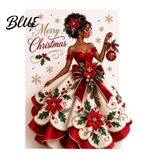 Elegant Angel Art Greeting Cards 3D Christmas Card Pop Up Holiday Blessing Poinsettia Three Dimensional Keepsake Snowflake Dress Seasonal Lady Xmas