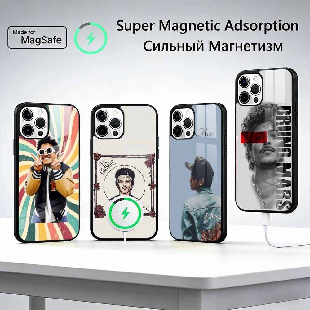 Singer Bruno M-Mars For Magsafe Phone Case for iPhone 17 16 15 14 13 12 11 Series Wireless Charging