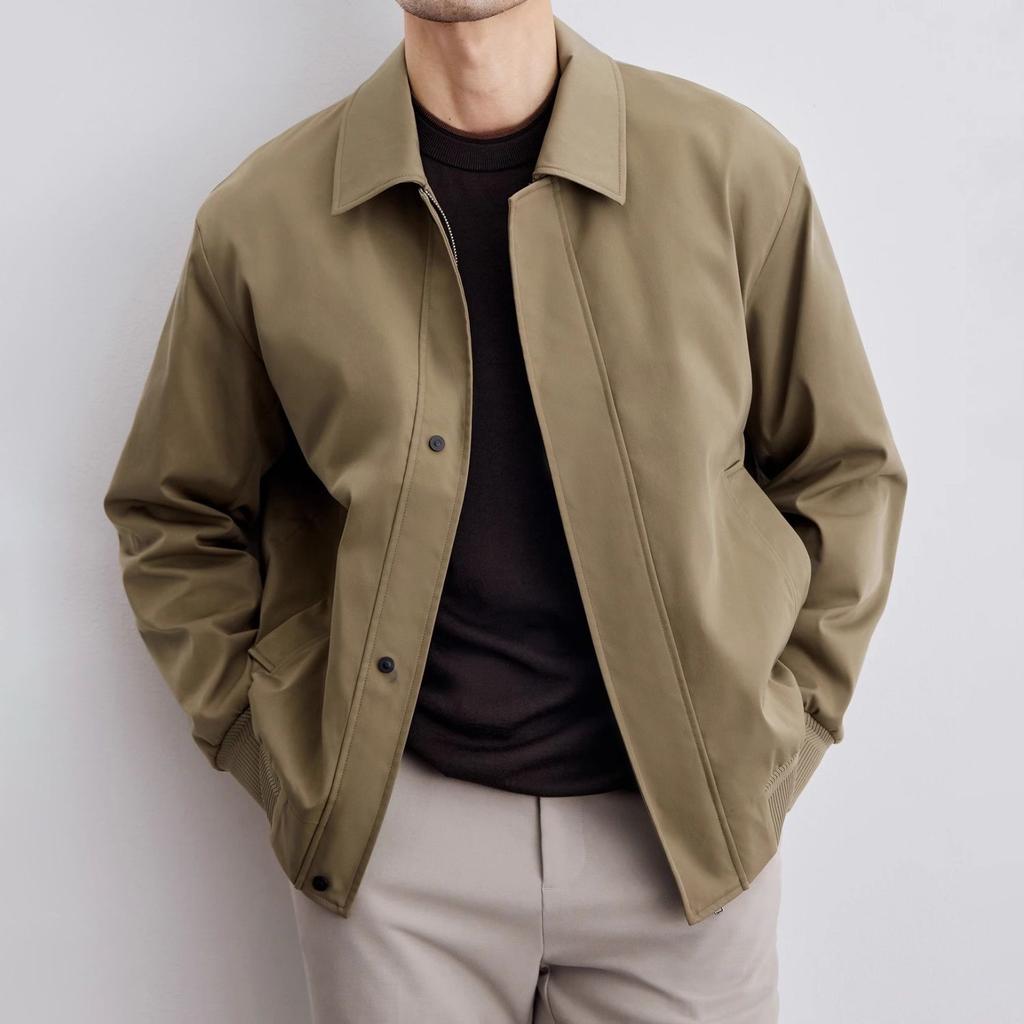 Men'S Collar Jaet Pure Color Outerwear Spring Autumn New Sle Faion Brand High-End Feeling Long Sve Casual Coat
