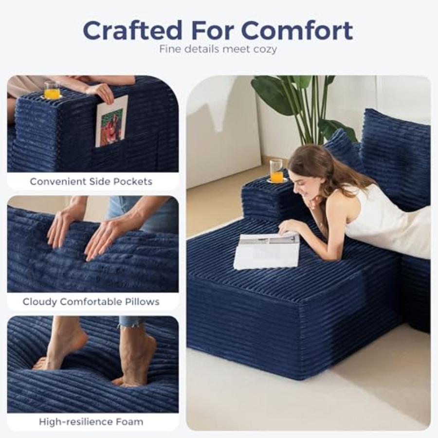 132 Giant U-Shaped Modular Sectional Couch Modern Boneless Couch for Living Room Sofa in A Box Oversized Sofa Sleeper with Deep