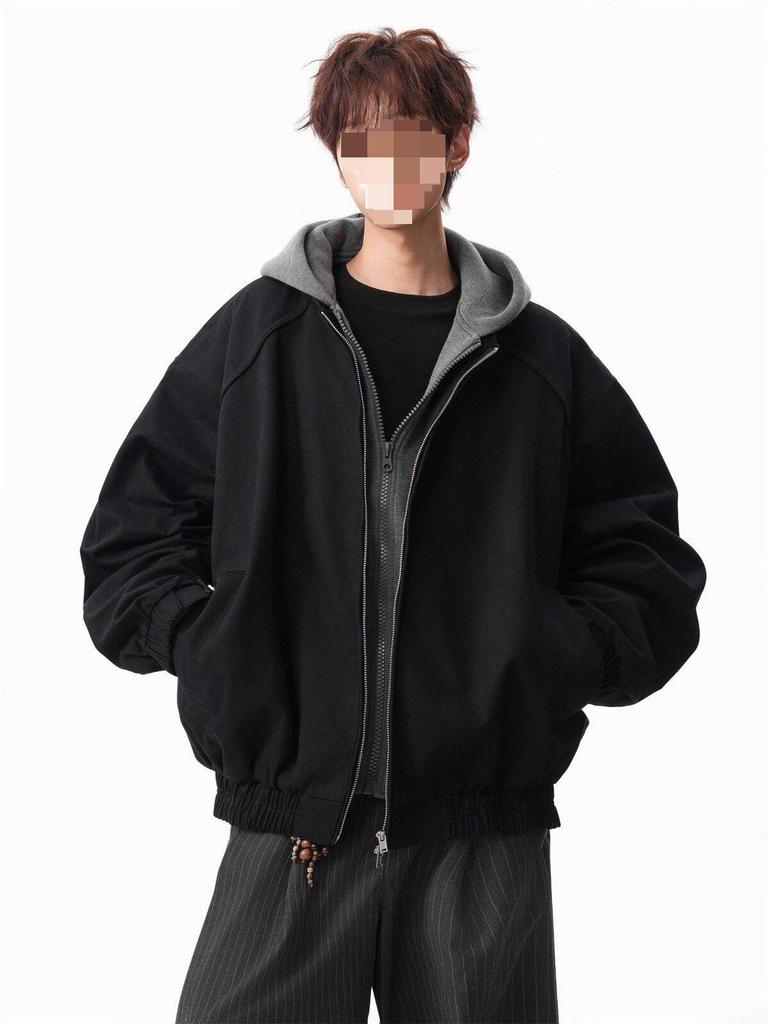 Unisex Autumn/Winter Faux Two-Piece Hooded Cotton Jacket: Loose, Fashionable, Versatile, and Casual.