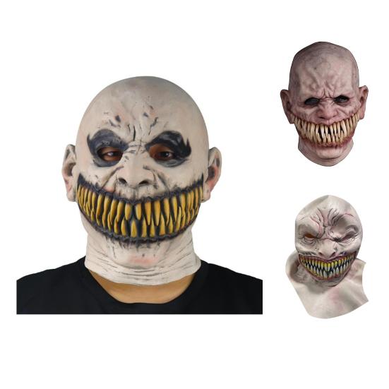 Scary Realistic Emulsion Halloween Headgear Pointy Teeth Split Mouth Horror Face Cover for Home