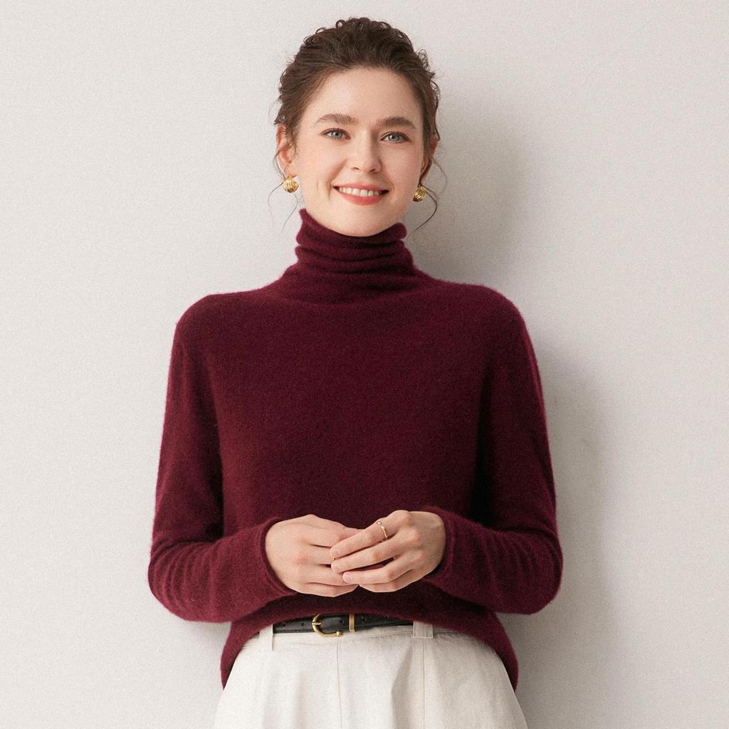 Le Ka Sha Women's 100% Pure Cashmere Turtleneck Pullover, Autumn/Winter 2026, Rolled Edge, 12-Gauge Knit Base Layer.