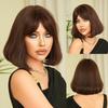 Peruca Bob em Camadas de 10" com Franja em 8 – Cabelo Sintético Liso Curto Castanho Escuro para Mulheres, Peruca Cheia Leve Estilo Verão