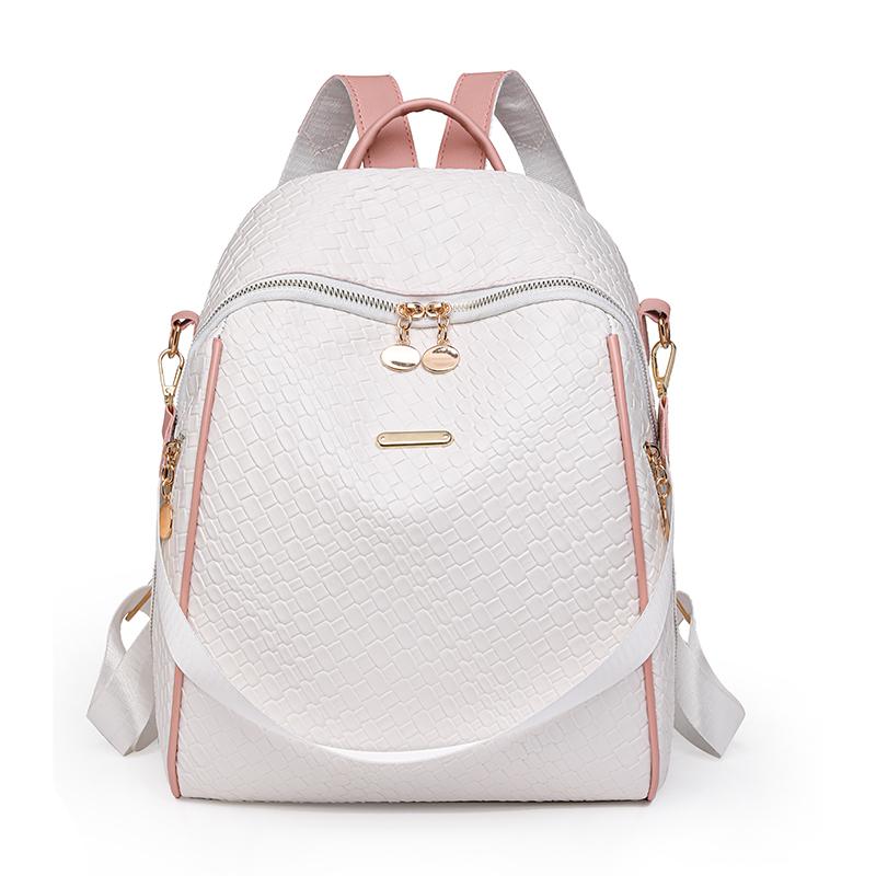 

Водонепроницаемый рюкзак Цветной контрастный женский кожаный рюкзак Дорожный рюкзак розовый/белый