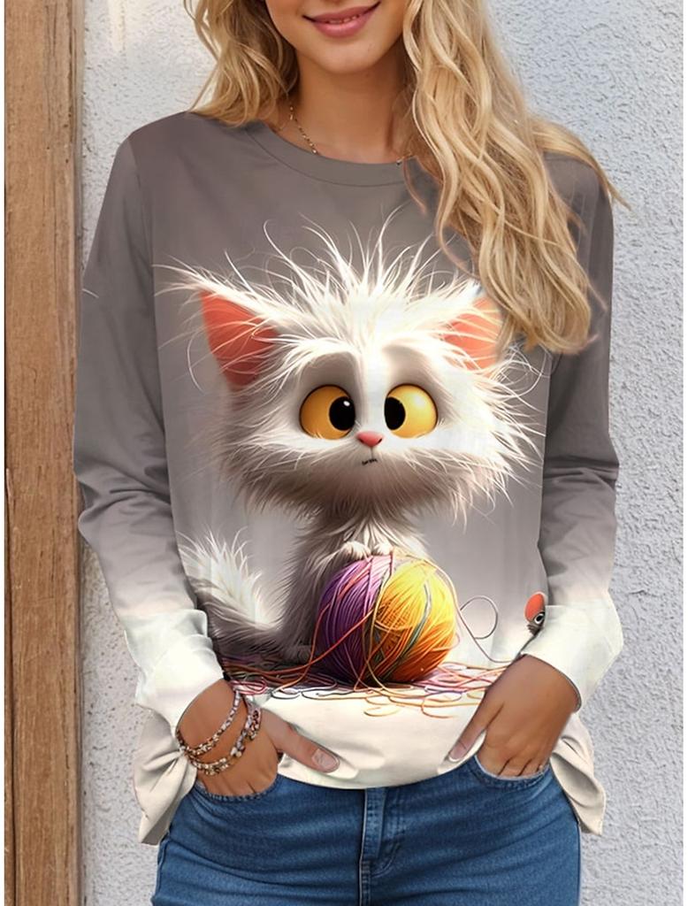 Women's Sweatshirt 3D Prints Christmas Theme Kawaii Graphics Long Sleeve T-shirt Casual Loose Fit O-Neck Tee Long Sleeve Tops