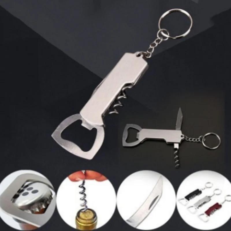 3 In 1 Keychain Beer Bottle Opener Stainless Steel Portable Red Wine Beer Bottle Opener Foil Cutter Kitchen Tool