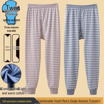 Youth Cotton Long Johns - Boys' High Waist Pure Cotton Base Layer Pants, Warm, Loose-Fit Leggings for Fall, Available In Medium & Large Sizes.