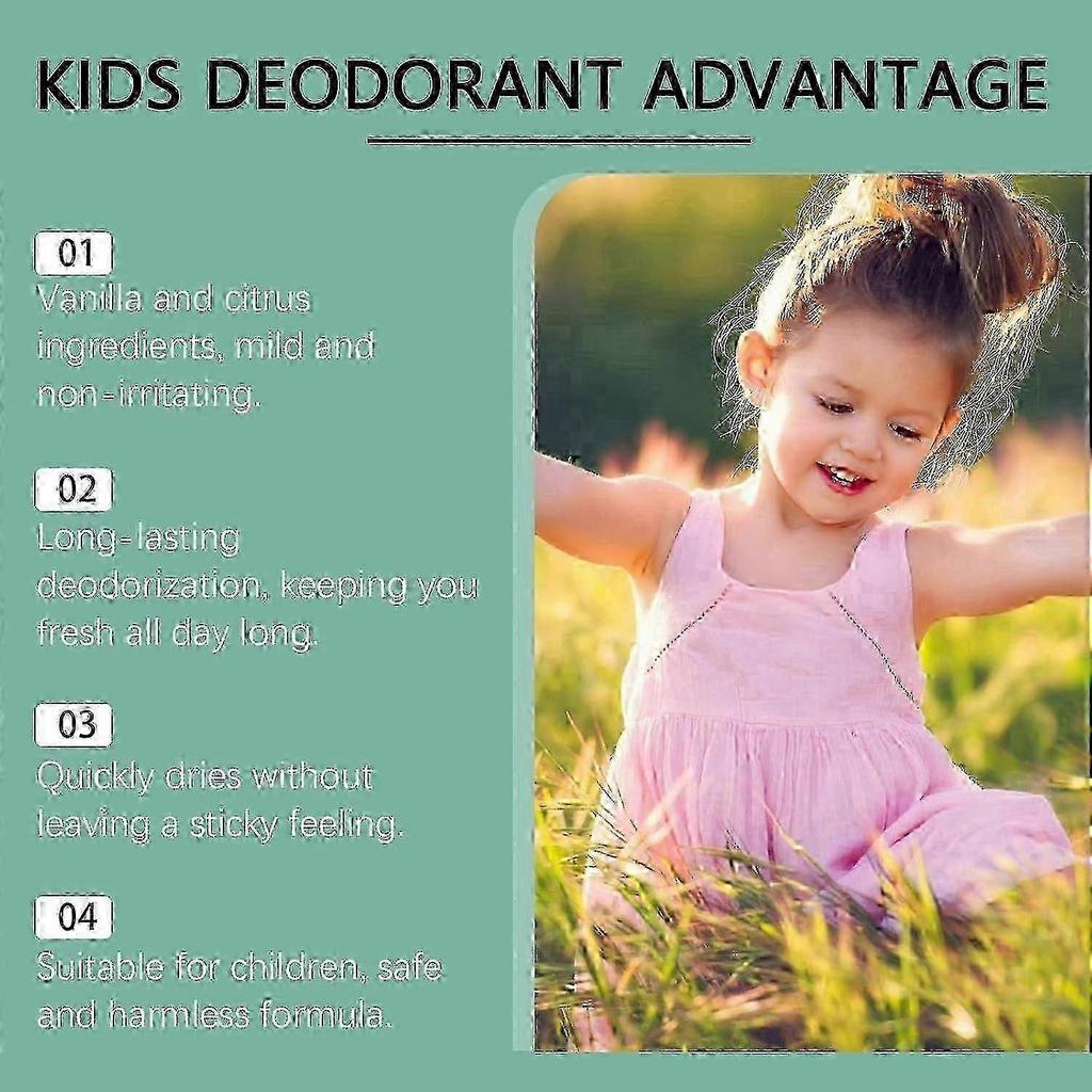 Fresh Natural Deodorant For Kids Teens, Aluminum Free Hypoallergenic Deodorant, Natural Vanilla Citrus Fragrance Roller Deodorant