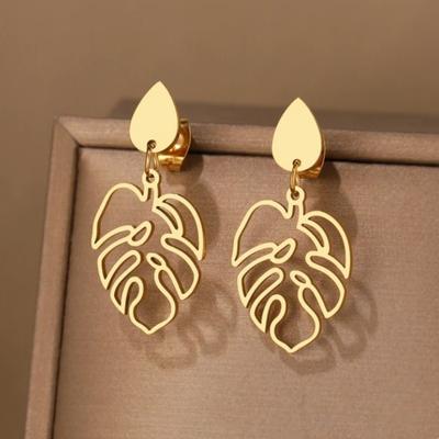 Stainless Steel Earrings Classic Vintage Water Drop Plant Leaves Fashion Pendants Earrings for Women Jewelry Party Girls Gifts