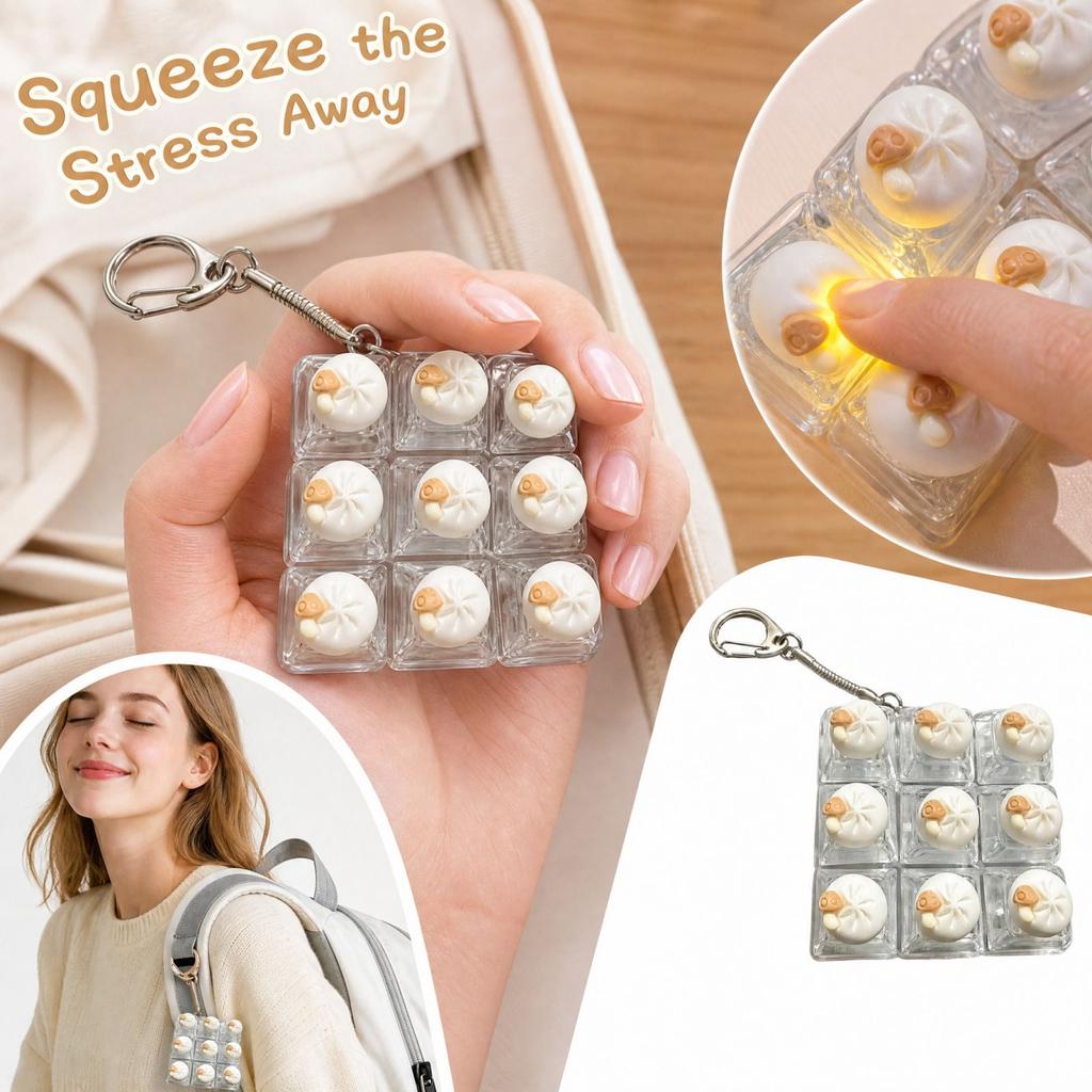 Steamed Soup Dumpling Toy Keychain, Backpack Charm, Toy with Light
