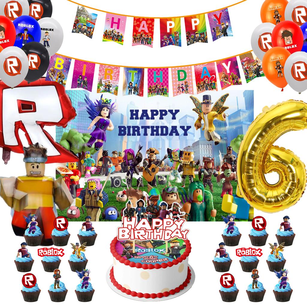 Birthday Party Decoration Pull Flag Banner Balloon Cake Topper Set Supplies Girls Kids Boys Favor ROBLOX baby shower game Round Sensory Compression 3