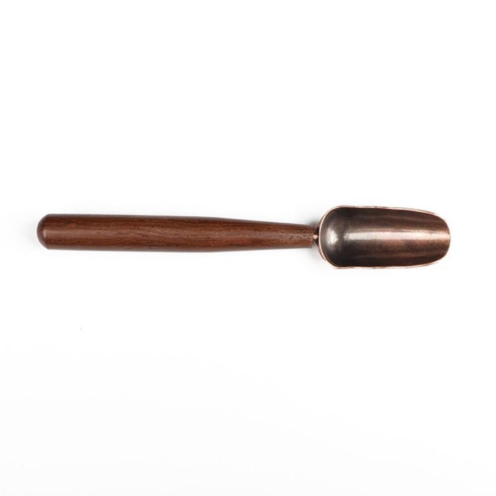 Durable Solid Wood Handle Tea Spoon Retro Copper Teaspoon Creative Tea Leaves Shovel KongFu Tea Ceremony