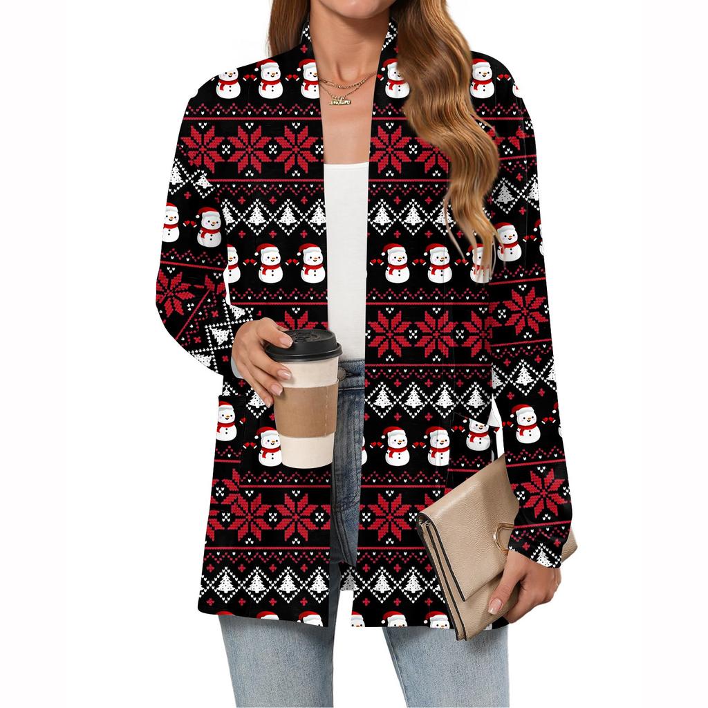Women's Christmas Printed Lightweight Cardigan Long Sleeved Casual Loose Thin Fit With Pockets Cardigan Jacket