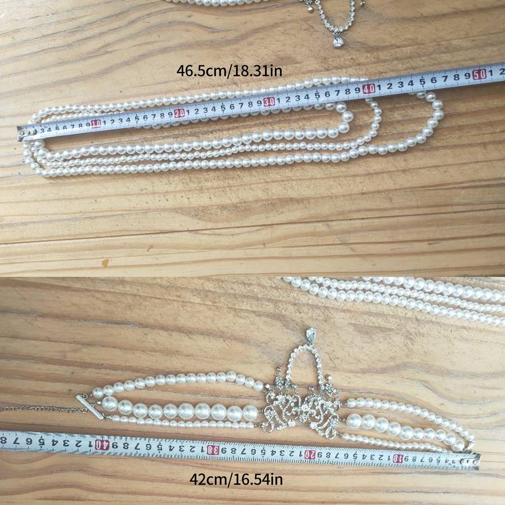 Multi Layer Simulated Pearls Necklace Adjustable Length Clavicle Chain Layering Neckchain Handmade Jewelry For Women