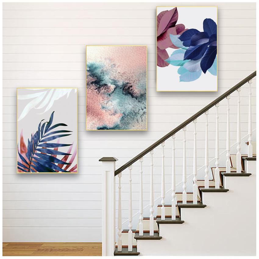 Tropical Posters and Prints Paintings on The Wall Leaf Wall Art Abstract Watercolor Pictures Canvas Painting Blush Pink Decor