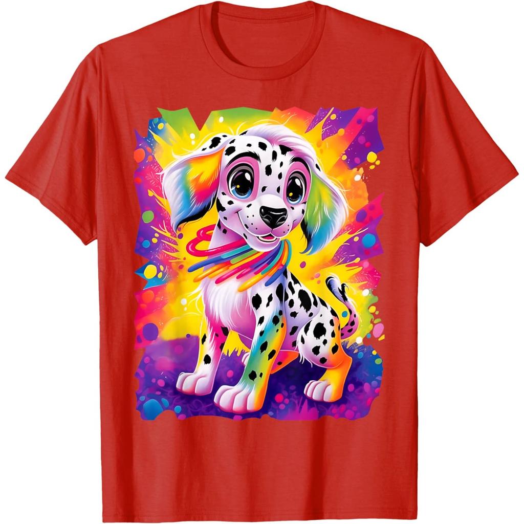 Colorful Dalmatian Puppy Dog Graphic Tee Bright Rainbow Print Casual Crewneck T-Shirt for Men