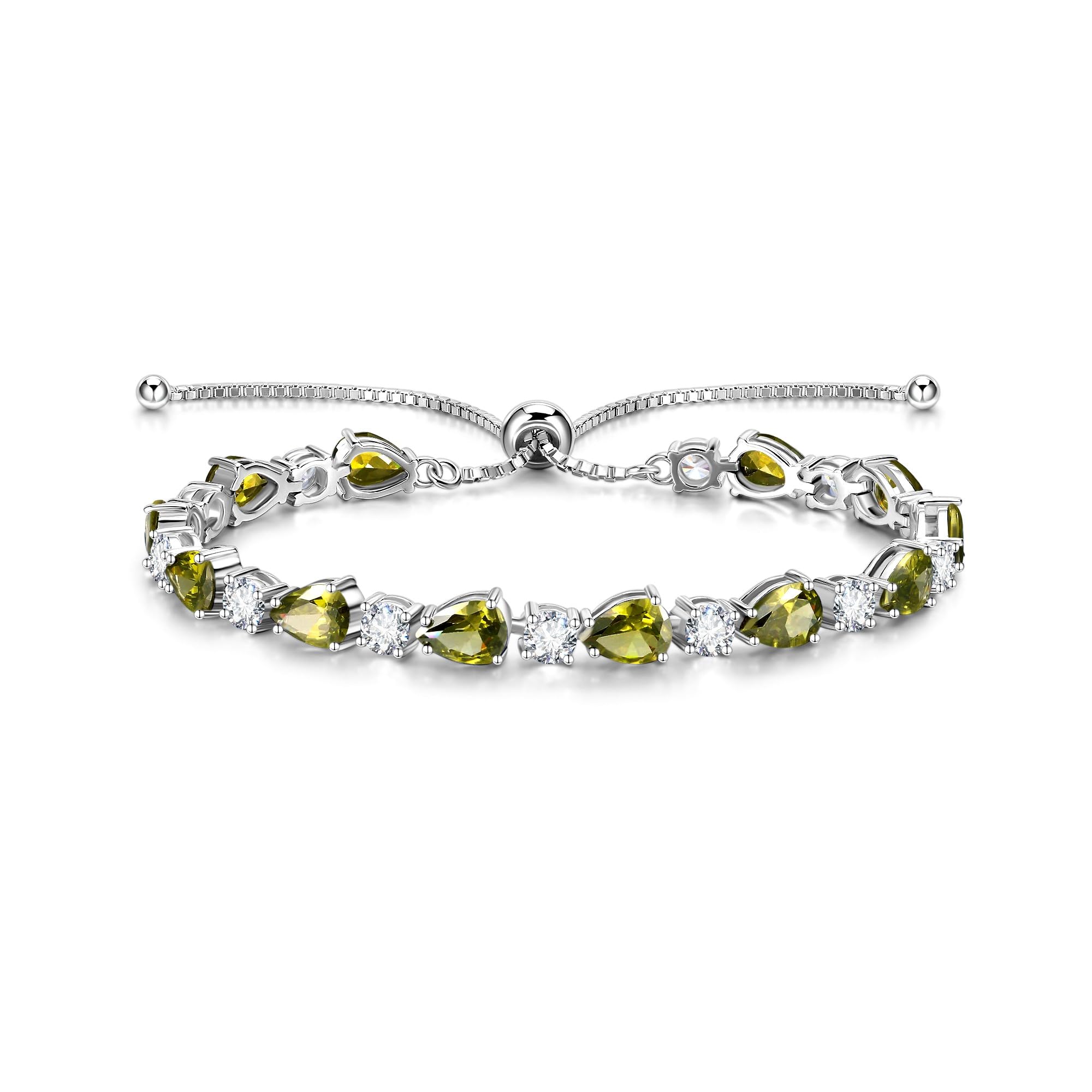 

FANCIME Summer Festival Bracelet for Men and featuring 12 peridot stones a 5mm wide tennis BOLO bracelet with cubic zirconia and silver This