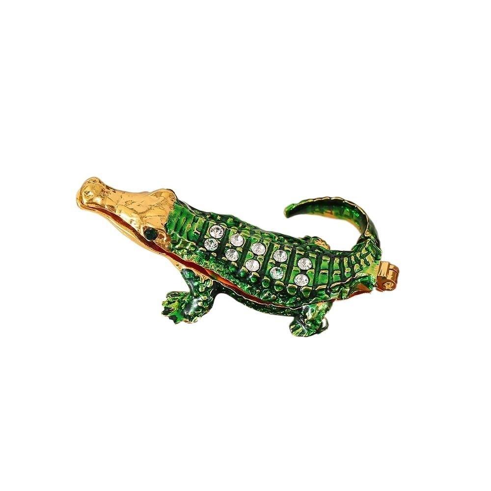 

Magnetic Crocodile Mini Organizer Rhinestone Ring Display Case Portable Enamel Jewelry Box Gift Style 1