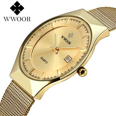 WWOOR Herren-Armbanduhr mit Mesh-Armband und Kalender, wasserdichte Uhr, minimalistisch