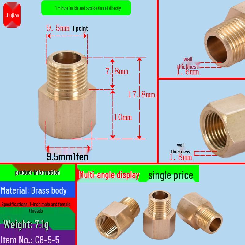 All-Copper Multi-Diameter Extension Connector: 1-6 Min, 1-Inch, Threaded for Water & Gas Pipes