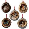 5Pcs Christmas Animal Ornaments 2D Acrylic Cute Wildlife Pendant Raccoon Owl Squirrel Hedgehog Bird