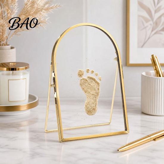Pet Paw Print Kit Baby Keepsake Frame, DIY Sea Sand Newborn Hand Footprint Kit, Infant Handprint Mold Metal Pressed Picture Floating Cat Dog