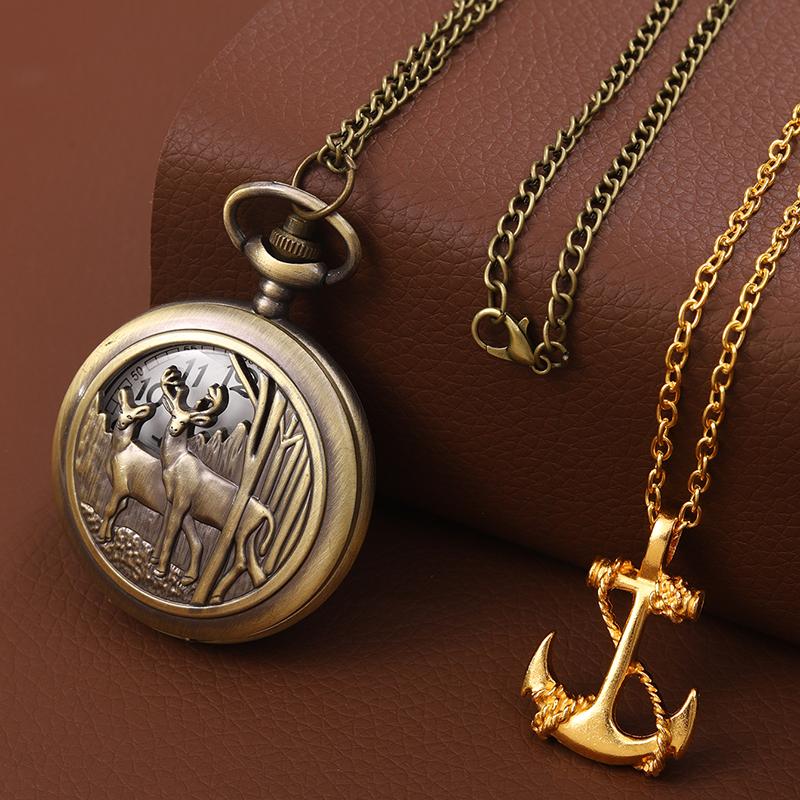 

2pcs/set, Men s Fashion Copper Quartz Pocket Watch & 1PC Vintage Luxury Golden Necklace, Ideal Choice for Gifts
