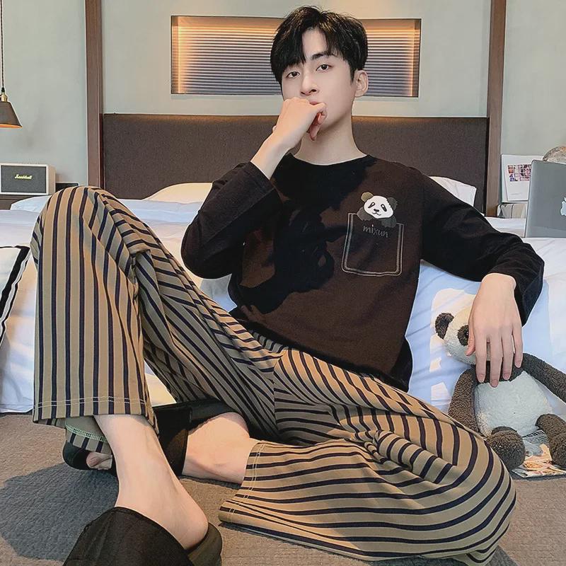 Men's Long-Sleeve Trousers Suit for Autumn/Winter Home Wear, Available In Large Sizes