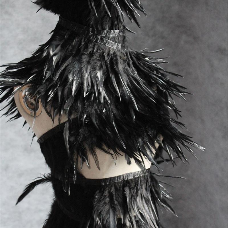 Black Chicken Feathers Trim Fringe Fabric DIY Feather Ribbon Sewing Crafts for Festival Party Clothing Creative Decoration