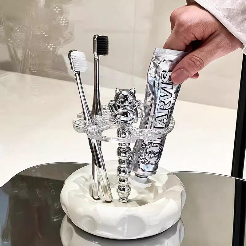 Ceramic Toothbrush & Toothpaste Stand for Vanity