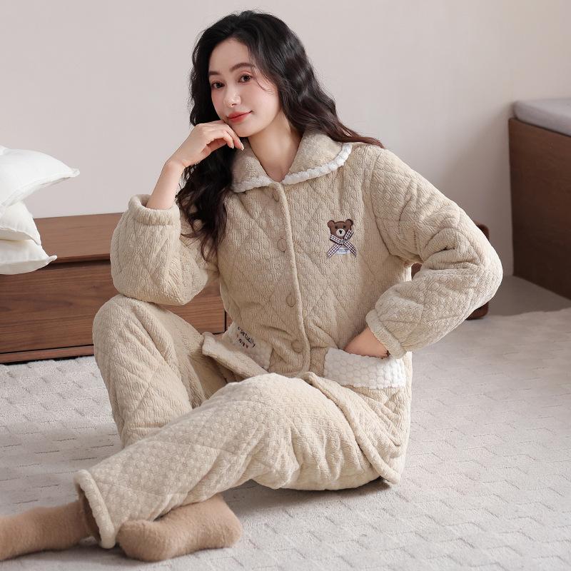 

Пижама женская зимняя трехслойная флисовая утолщенная коралловый флис большого размера теплая на клипсах стеганая куртка домашняя одежда зимний стеганый комплект 3XL