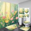 4Pcs Shower Curtain Set with Non-Slip Bath Mat, Toilet Lid Cover, Contour Rug & 12 Hooks, Bathroom Decor