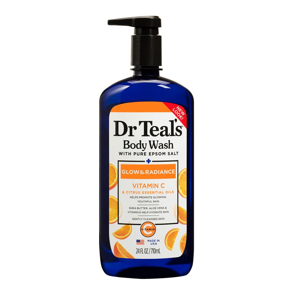 Dr Teal s Body Wash with Pure Epsom Salt, Glow & Radiance | Shower Gel with Vitamin C & Citrus Essential Oils 710ml
