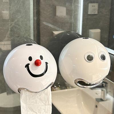 Smiling Face Toilet Tissue Box Wall Mounted Toilet Tissue Paper Storage Replaceable No Punching Required Waterproof Desktop
