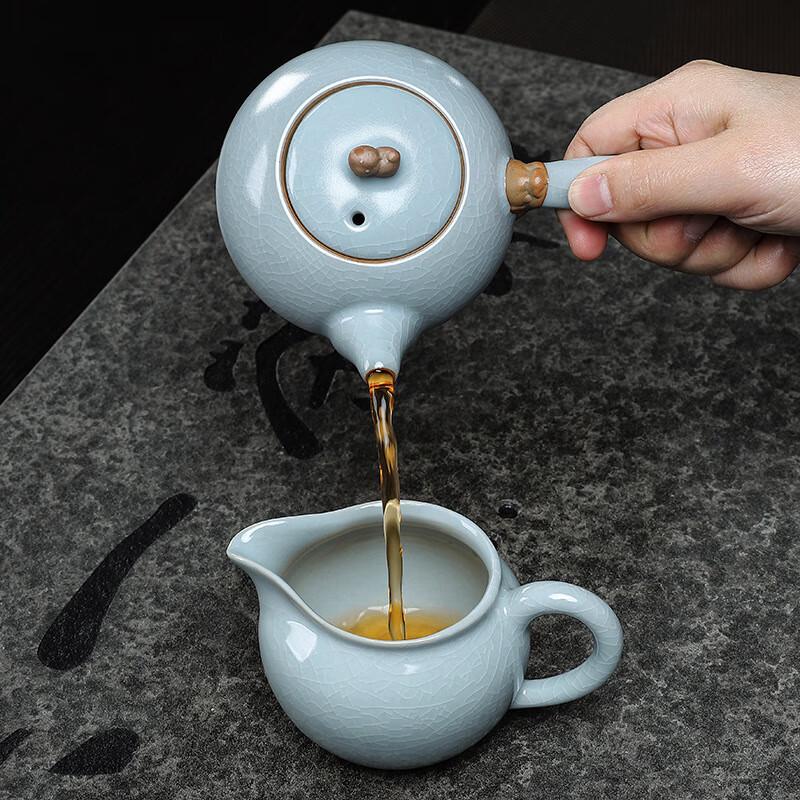 Qixuanyuan Chinese Ru Kiln Tea Set with Black Tea Tray