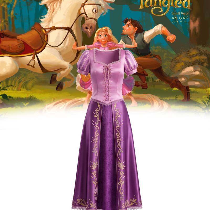 Gubancos Rapunzel Cosplay Ruha Lányoknak Szatén Szövetből Halloween Témájú Rendezvényekre