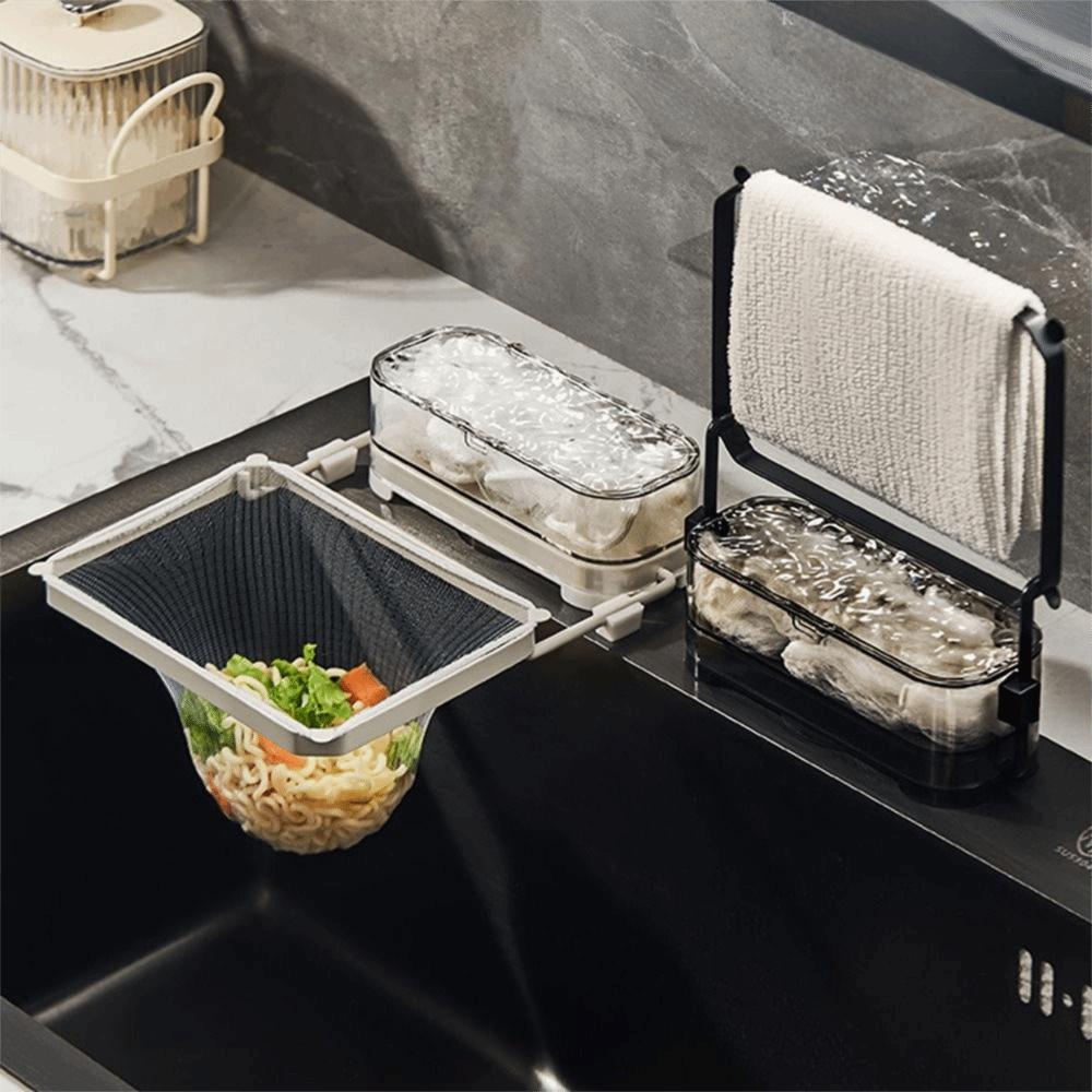 Folded Design Waste Hanging Net Bracket Suction Cup Garbage Drain Basket Holder  Soup Filtering