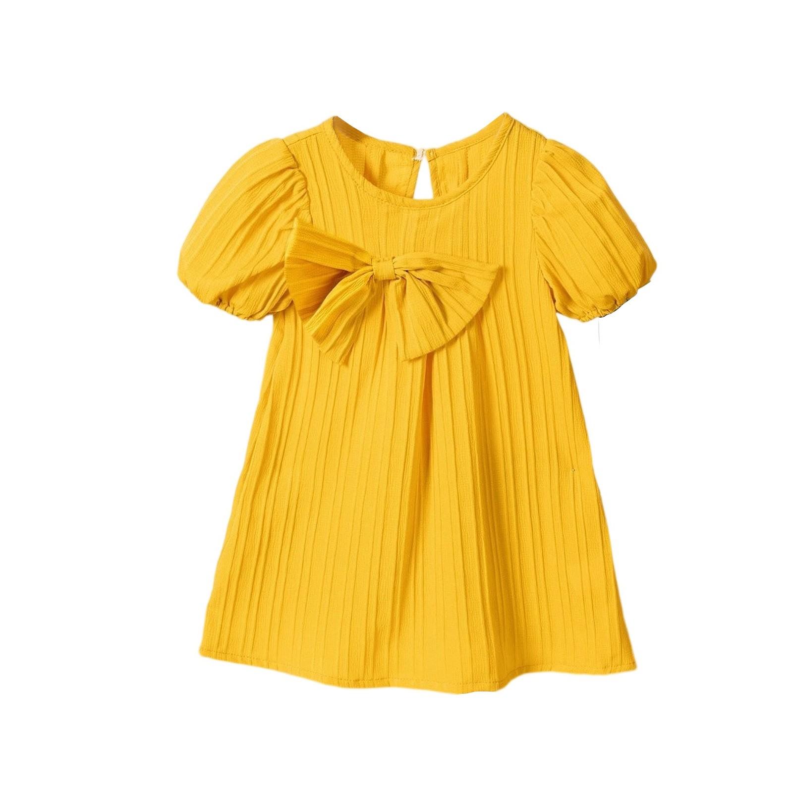 

Платье А-силуэта с бантом для девочек - Летний расклешенный сарафан 90 жёлтый