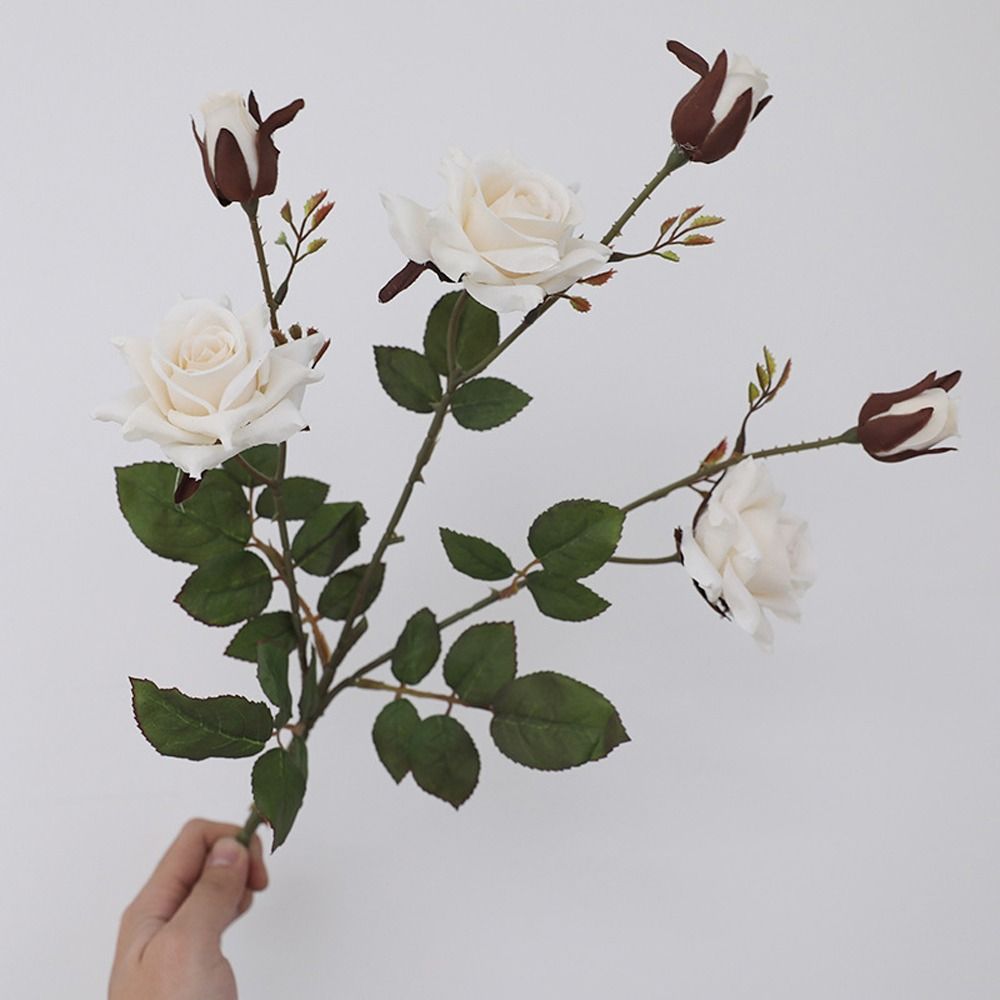 Retro Simulation Rose Flower 3 Head Fake Flowers Artificial Rose Branch Outdoor Garden Decor