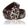 Laquest Large Buckle Cowhide Leather Belt with Lily and Iris and Relief Design Men's Studs, Emblem, (Dark Brown)